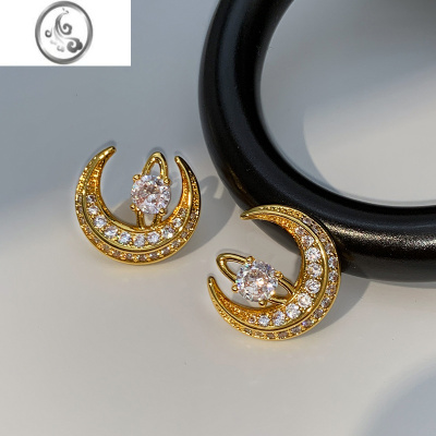 JiMi西皇后满钻月亮土星耳钉女2020年新款潮耳环欧美ins气质独特耳饰