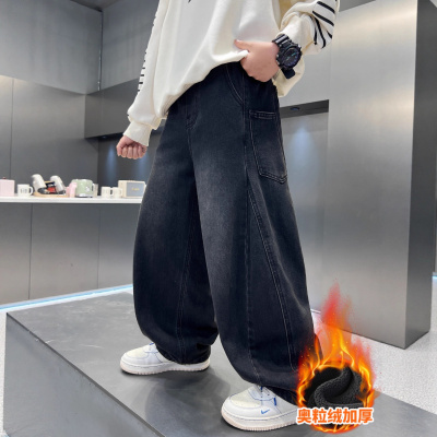 儿童装男童冬装裤子新款秋冬款裤长裤冬季大童加绒牛仔裤