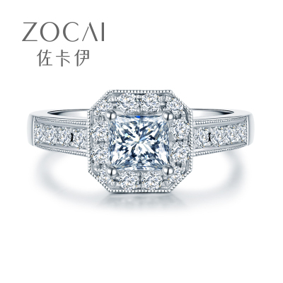 佐卡伊zocai公主方钻戒女戒指钻石结婚求婚戒指女戒幸福一克拉1克拉裸钻定制