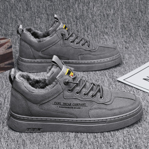 秋季新款加绒纯色男士时尚套脚百搭日常运动风简约休闲板鞋