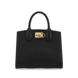 Salvatore Ferragamo女士复古皮质手提托特包皮料五金质感商务通勤手拿包 BLACK