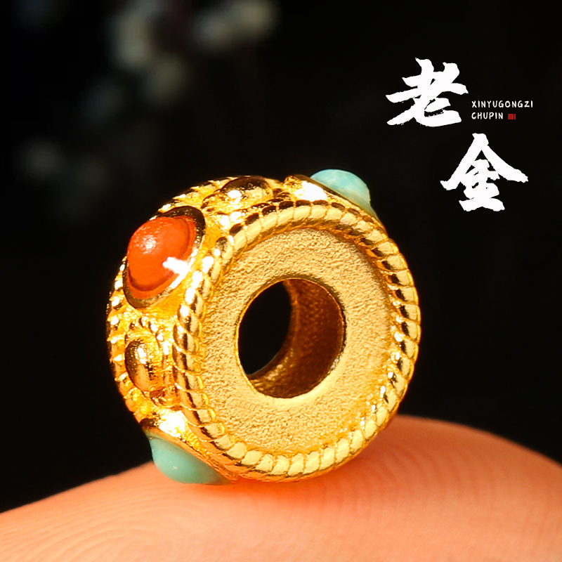 老金s925足银镀金双色隔珠金刚星月菩提佛珠手串diy水晶文玩配饰送女朋友老婆情人节七夕生日礼物