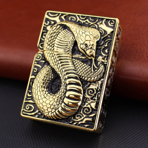 zorro佐罗煤油打火机 盔甲浮雕蛇 重手感 复古防风砂轮打火机个性创意 亮金色