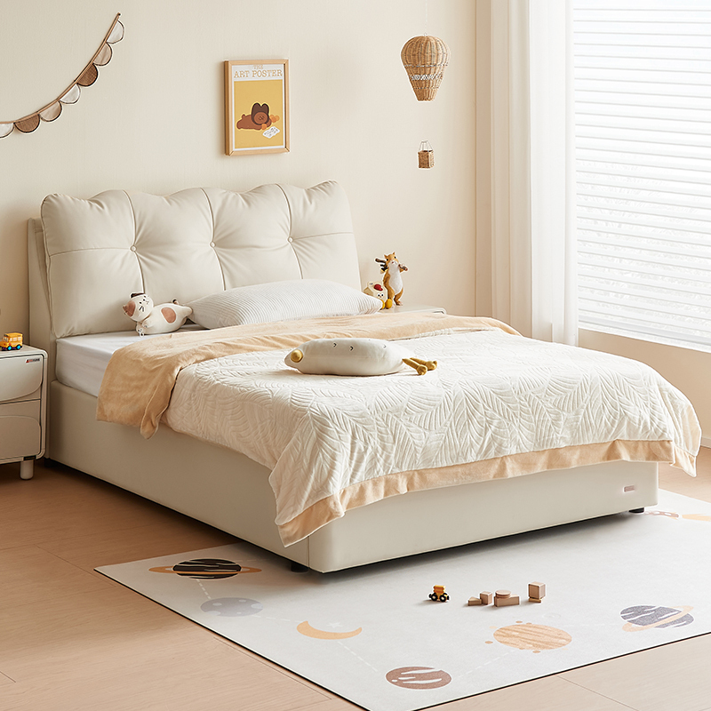 全友家居儿童皮床现代简约高箱储物床儿童房次卧1.5米家用皮床软床