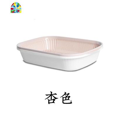 多功能双层塑料洗菜盆厨房方形小号果蔬多用水果盘镂空收纳 FENGHOU 杏色洗菜篮洗菜篮