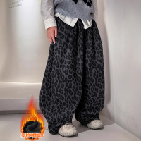 男童加绒裤子秋冬款新款大童冬装儿童冬季加厚豹纹休闲运动裤