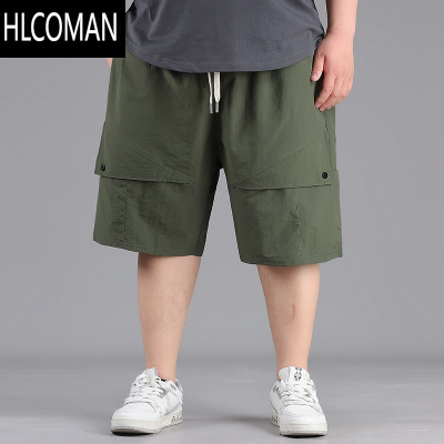 HLCOMAN大码冰丝工装短裤男士夏季速干五分裤潮牌胖子加肥加大休闲宽松潮
