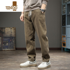 YANXU春季新款直筒休闲裤男宽松大码潮牌老爹裤百搭松紧腰垂感阔腿长裤