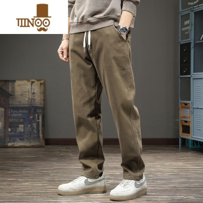 YANXU春季新款直筒休闲裤男宽松大码潮牌老爹裤百搭松紧腰垂感阔腿长裤