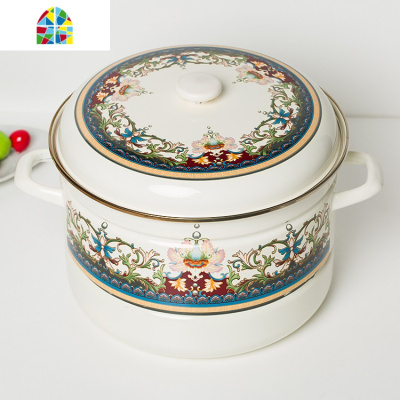 搪瓷 30CM11L加厚搪瓷锅双层蒸锅汤锅电磁炉锅双耳锅好品质 FENGHOU 象牙爱情花