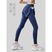 假两件口袋瑜伽裤高腰提臀跑步健身运动紧身裤