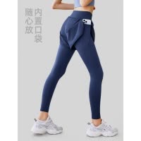 假两件口袋瑜伽裤高腰提臀跑步健身运动紧身裤