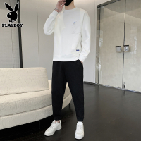 花花公子大码运动服套装男士秋季潮流黑色休闲卫衣搭配帅气男一套