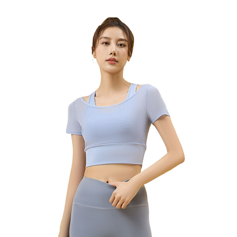 网纱运动短袖裸感高弹跑步瑜伽短袖