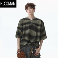 HLCOMAN条纹破洞短袖t恤男2025夏季新款青少年潮牌设计感半袖体恤