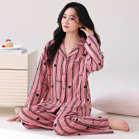 女士睡衣秋冬季韩版棉质长袖开衫套装卡通宽松大码家居服