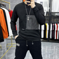 卫衣男士秋冬刺绣时尚贴布圆领套头长袖体恤打底衫上衣潮流in修身