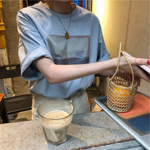 夏季韩国宽松学生圆领短袖T恤女夏休闲上衣韩国女装