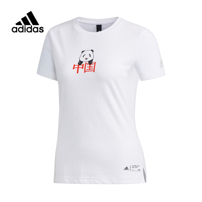 阿迪达斯短袖T恤女装2019夏新款熊猫圆领休闲运动上衣体恤FK4406FK4407