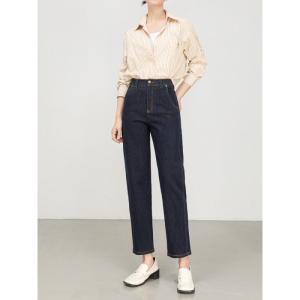 不易色宽松弯刀裤牛仔裤女秋季高腰通勤九分镰刀裤