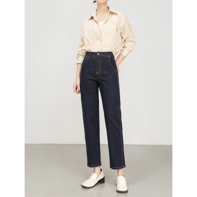 不易色宽松弯刀裤牛仔裤女秋季高腰通勤九分镰刀裤