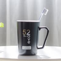 情侣牙刷杯套装陶瓷创意简约牙杯黑白一对家用刷牙杯子欧式漱口杯 三维工匠 1314黑边一对+竹托盘洗漱杯