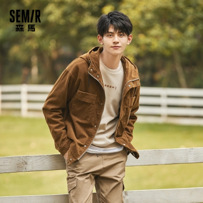 Semir森马2020秋季新款时尚连帽青少年潮流翻领男装灯芯绒夹克男