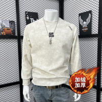 秋冬吊染烧花刺绣冬季圆领加绒加厚保暖卫衣冬男士长袖体恤衫_2