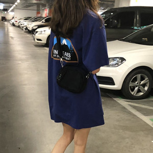 前后印花夏装韩版女式新款中长款短袖T恤女宽松学生情侣衣服