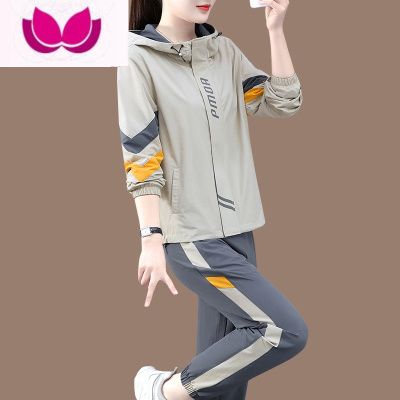 七斓运动休闲套装女2022年新款时尚大码女装连帽跑步服卫衣夏减龄