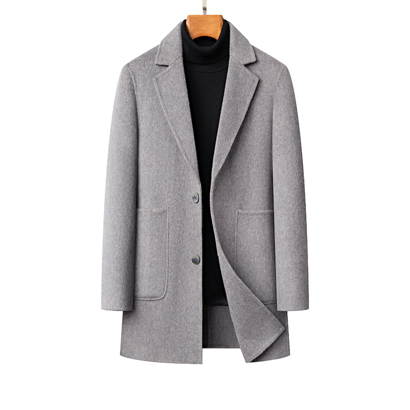 羊毛兔毛双面呢大衣男士秋冬羽绒脱卸内胆中长款西装领大衣外套男