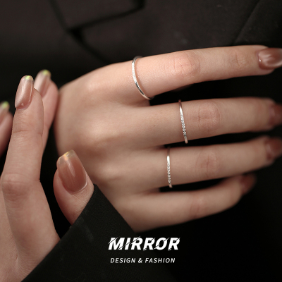 925纯银闪亮细圈戒指女指环素圈小众尾戒关节戒学生送女朋友老婆情人节七夕生日礼物