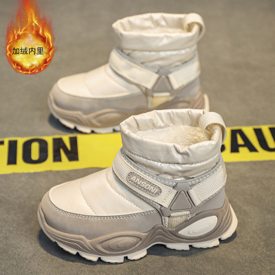 冬季新款加绒加厚高帮套脚雪地靴中大童男女同款休闲保暖棉鞋童鞋