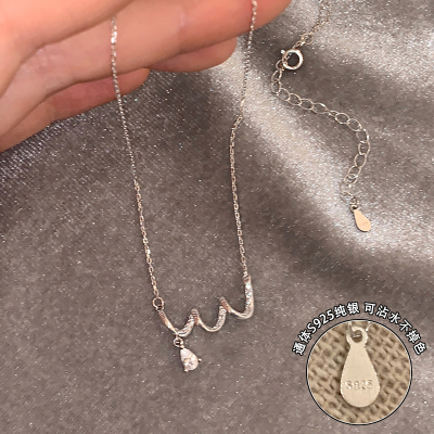 纯银锆石水滴螺旋曲线锁骨链轻奢小众2025新款项链高级感银饰送女朋友老婆情人节七夕生日礼物