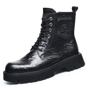 马丁靴男秋冬季长筒工装网红高街软皮英伦雅痞男靴子加绒棉靴