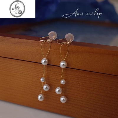 JiMi少女长款流苏珍珠耳夹小众设计高级感蚊香盘耳饰2022年新款潮