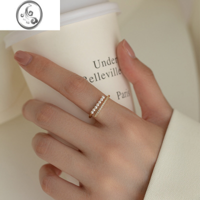 JiMi珍珠戒指女2022年新款潮时尚个性食指戒小众设计简约可调节开口戒