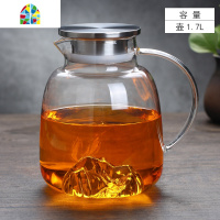 封后冷水壶家用北欧玻璃水杯耐热高温茶壶大容量水具套装凉白开凉水壶 FEN 海蓝色山水壶1.7L+同色山水杯2支(食品级材