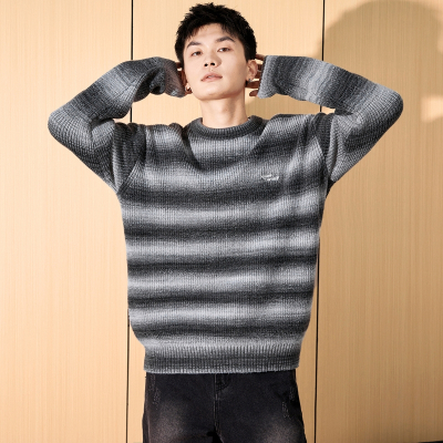 [3件8.5折135.9元,叠加优惠券]唐狮冬季新款毛衣男生圆领渐变条纹针织衫复古潮流上衣青少年