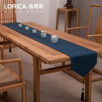 家柏饰(CORATED)新中式桌旗禅意色棉麻茶几餐桌布日式长条北欧现代简约五斗柜布 平织-蓝色 33*420cm