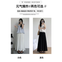 蓝色裙裤女春季2026新款小个子a字半身百褶裙高腰垂感休闲阔腿裤