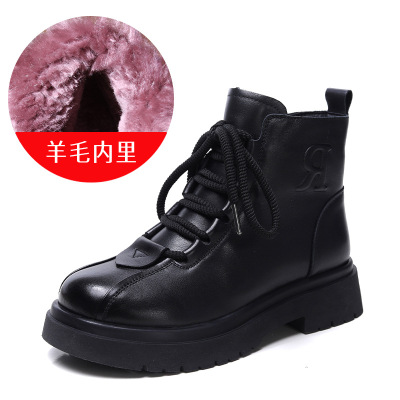 头层牛皮雪地靴女冬季新款羊毛厚底圆头百搭复古防水台马丁靴