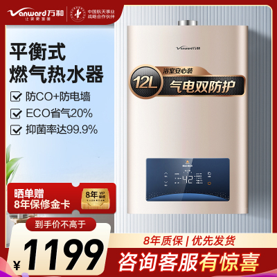 万和 二级能效 12升平衡式燃气热水器天然气恒温 可装浴室 主动防CO中毒 ECO节能JSG24-WE3W12
