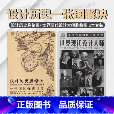 [正版]设计历史脉络图+世界现代设计大师脉络图 2本套装 一张图秒懂设计史200位艺术大师纵观100年设计现代史