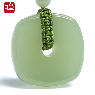 玉雕冀克正工作室作品-印象眸和田玉吊坠浅青玉平安扣玉石挂件附送证书吊坠