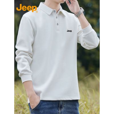 Jeep吉普白色长袖Polo衫男士翻领卫衣2025年秋季休闲打底衫t恤男