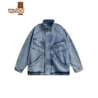 YANXU美式高街复古vineag重工洗水牛仔外套男复古拼接宽松休闲百搭夹克