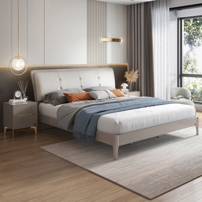 全友家居 现代轻奢双人床 3拉点软包床屏 实木床腿 卧室大床婚床皮艺床