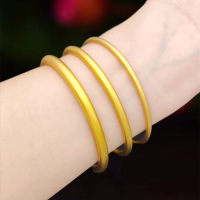 仿黄金沙金色镯子实心古法沙金传承手镯女 镀金素圈手环结婚首饰送女朋友老婆情人节七夕生日礼物