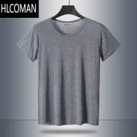 HLCOMAN男士短袖t恤莫代尔圆领宽松休闲家居夏季薄款修身高弹加大码半袖